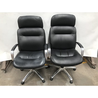 Blee Australian Made Hand Crafted Leather Office Chairs -Lot Of Two
