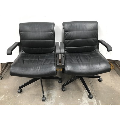 CoDesign & Arts Louisiana Black Leather Office Chairs -Lot Of Two