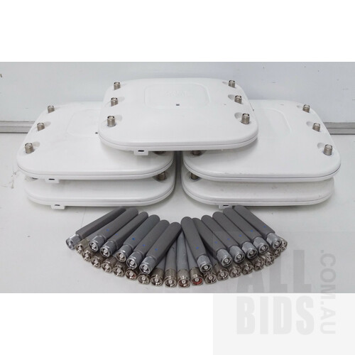 Cisco (AIR-CAP3502E-N-K9) Aironet 802.11n Dual Band Wireless Access Point with Antenna - Lot of Five
