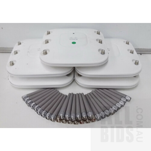 Cisco (AIR-AP126N-N-K9) Aironet 802.11n Dual Band Wireless Access Point with Antenna - Lot of Five