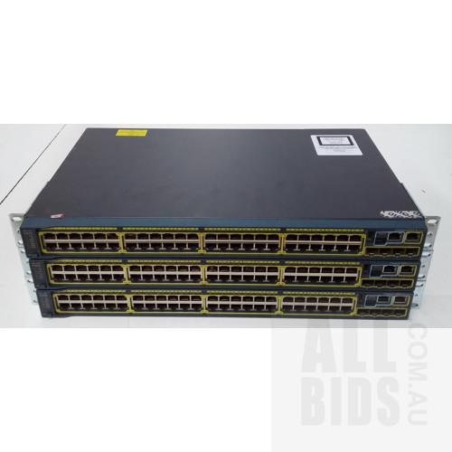 Cisco Catalyst (WS-C2960S-48TS-L V02) 2960-S Series 48-Port Gigabit Managed Switch - Lot of Three