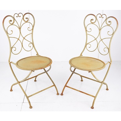 Pair of Antique Style Wrought Iron Folding Patio Chairs