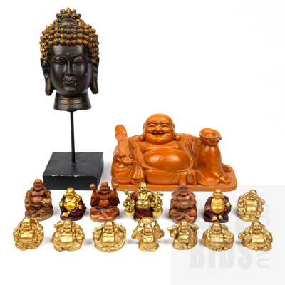 Assortment of Buddha Figurines including Carved Wooden