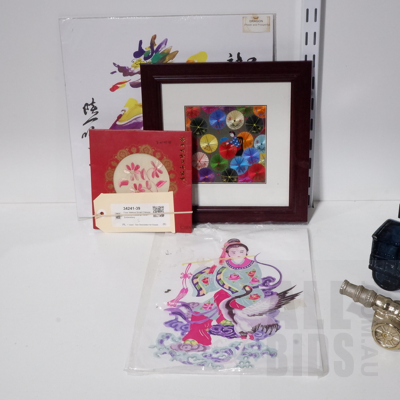 Four Various Small Chinese Artworks including Hunan Embroidery