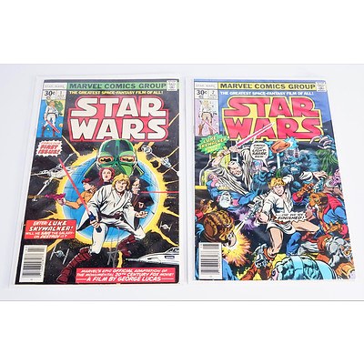 Two Marvel Comics Original Star Wars Comic Books,Original First Prints, 1 July & 2 August, Number 1 Initialed by Howard Chaykin