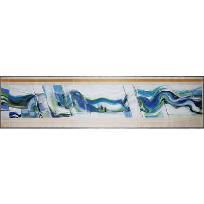 Thomas Gleghorn (born 1925), Blue and Green Wave, Mixed Media on Paper