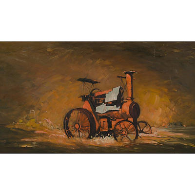 Rex Newell (1939-2016), 'Old Steam Engine, Mudgee', Oil on Ply