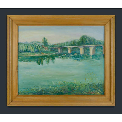 Salvatore Zofrea (born 1946), Rowers & Bridge, 1981, Oil on Canvas on Board