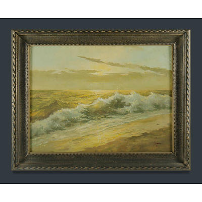 Artist Unknown Signed , Waves at Dawn, 1976, Oil on Canvas
