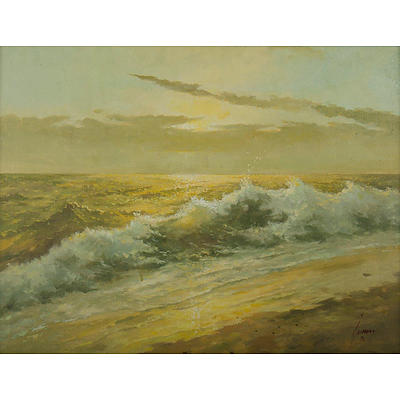 Artist Unknown Signed , Waves at Dawn, 1976, Oil on Canvas