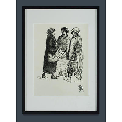 Theophile Steinlen (French/Swiss 1859-1923), Soldier in Conversation with Two Women, Lithograph