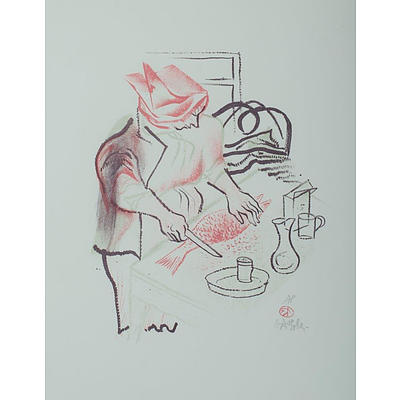 William Gropper (USA 1897-1977), Fish Cutter (Preparing Fish for Dinner), 1970, Lithograph in Colours 