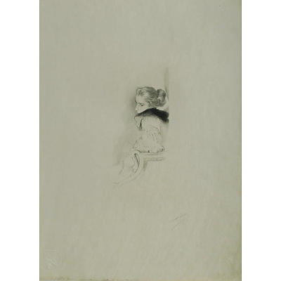 Antonio de la Gandara (French 1861-1917), 'Femme de Profil ? gauche assise dans un fauteuil,' 1896, Lithograph          