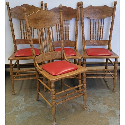 Antique Beech Dining Chairs - Lot of Four