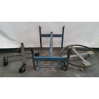 Metal Drum Stand and Two Drum Dollies