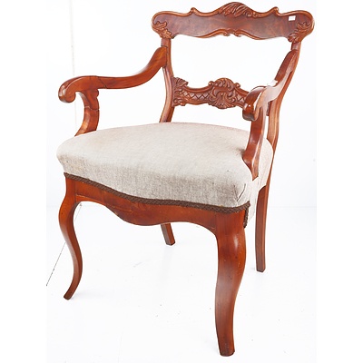 Antique Mahogany Armchair with Carved Decoration