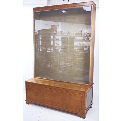 Large Vintage Storage Cabinet with Glass Doors Above and Lift-Up Compartment Below