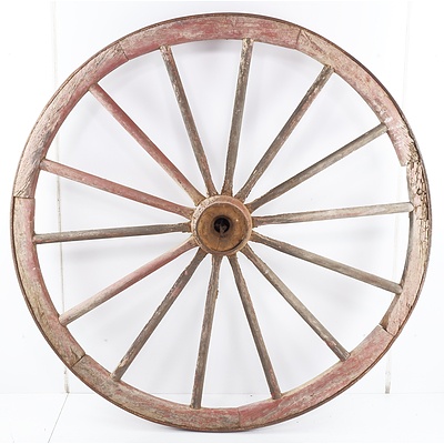 Large Antique Wagon Wheel with Metal Rim