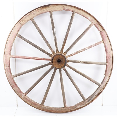 Large Antique Wagon Wheel with Metal Rim