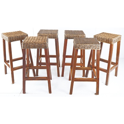 Set of Six Contemporary Stools with Woven Cane Seats