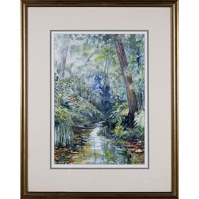 Vicki Ryan-Edwards, Fern Gully Creek 1990, Watercolour, 45 x 31 cm