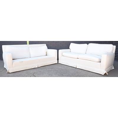 Pair of Contemporary Linen Upholstered Lounges