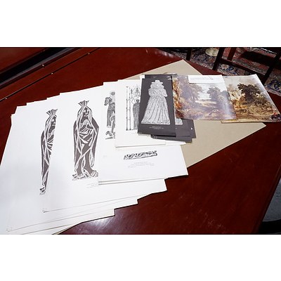 Folder with a Large Selection of Brass Rubbings and Art Prints