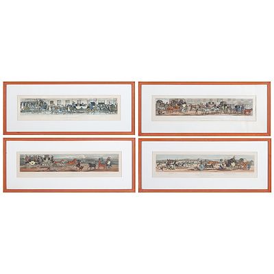 Four Hand-Coloured Engravings, 'A Trip to Brighton', each 10 x 54 cm (image size)