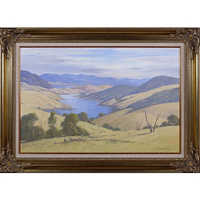 Leonard Long (1911-2013), Across the Goodradigbee, Wee Jasper, New South Wales 2004, Oil on Canvas on Board