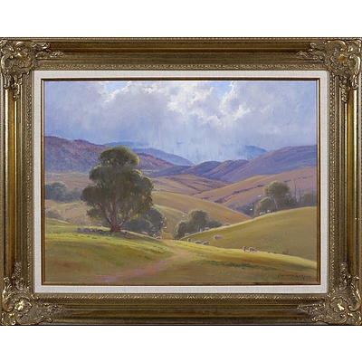 Leonard Long (1911-2013), Squally Weather - McPherson Valley, Wee Jasper, New South Wales 2004, Oil on Canvas on Board