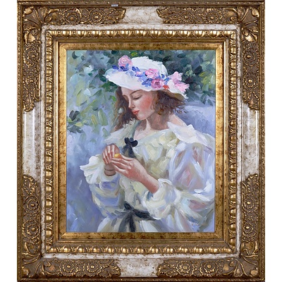 A. Claudie (20th Century), Untitled (Young Woman in a Garden), Oil on Canvas