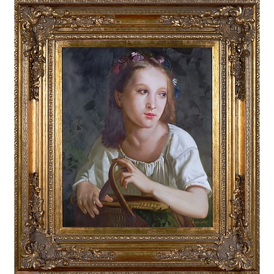 A. Claudie (20th Century), Untitled (Young Girl with a Basket), Oil on Canvas