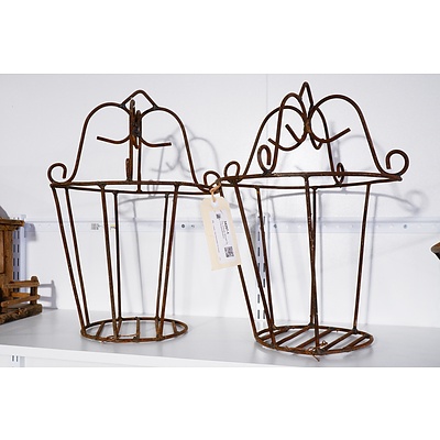 Pair of Rustic Wrought Iron Hanging Baskets
