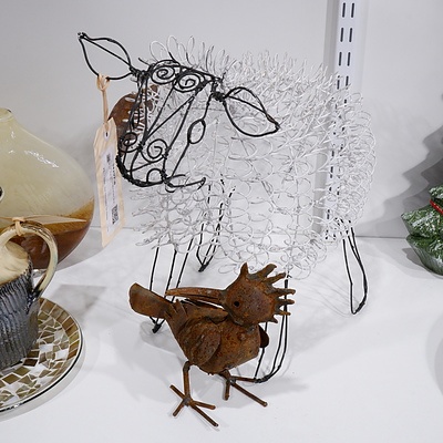 Hand Crafted Metal Art Sheep and Bird