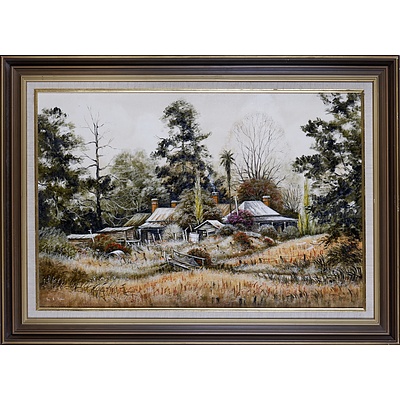 Ian N. Stephens (born 1946), Footbridge to the Old House, Yark Area, Oil on Canvas Board