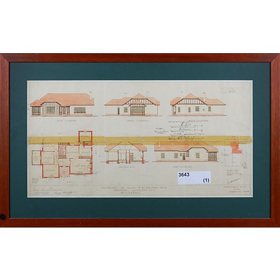 Kenneth Oliphant (1896-1975), Braddon House Plans for Dr A. J. Cahill 1928, Ink and Watercolour, 35 x 68 cm (image size)