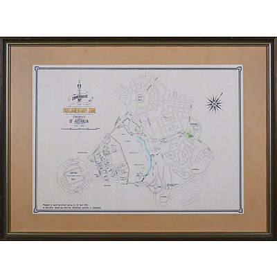 Commemorative Map of the Parliamentary Zone to Record the Official Naming of Gallipoli Reach and Ataturk Memorial. Garden 1985, 29 x 41 cm