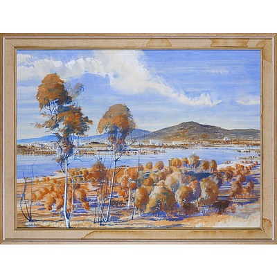 20th Century Australian School, Untitled (View Over Lake Burley Griffin), Pastel and Watercolour, 70 x 95 cm