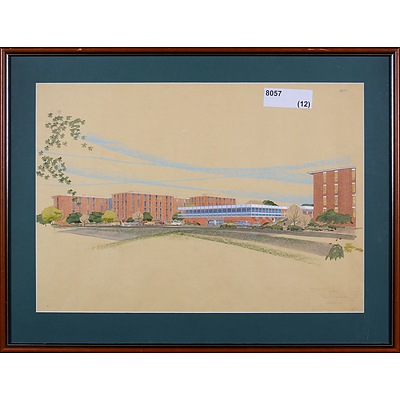 Leith & Bartlett Pty Ltd,. Original Drawings for the ANU Halls of Residence, Watercolour, 46 x 66 cm (image size)