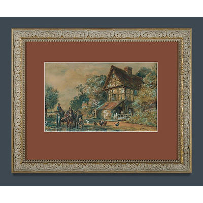 Bears Signature Warren Williams, Tudor Cottage, Horse & Cart, Watercolour & Gouache