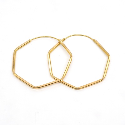Pair of 18ct Yellow Gold Hexagonal Hoop Earrings, 3.1g