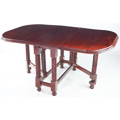 Mahogany Reproduction Antique Southerland Large-Leaf Gateleg Dropside Table with Barley Twist Legs