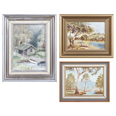 Three Oil Paintings Including Peter Stapleton, largest 23 x 16 cm