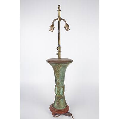 Chinese Bronze Archaistic Lamp Base, Later 20th Century