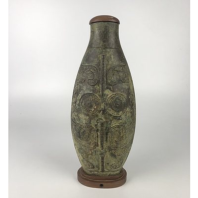 Chinese Archaic Style bronze Patinated Metal Vase or Lamp Base, Later 20th Century