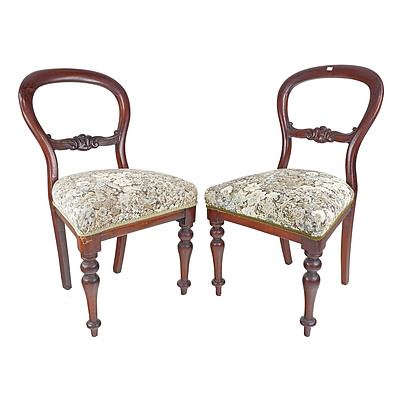 Pair of Victorian Mahogany Balloon Back Fabric Upholstered Dining Chairs