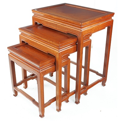 Set of Three Chinese Rosewood Nesting Tables - Later 20th Century