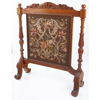Antique Walnut Firescreen with Tapestry Panel