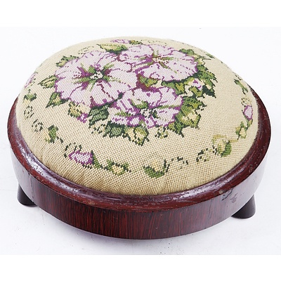 Small 19th Century Mahogany Stool with Cushioned Tapestry Top