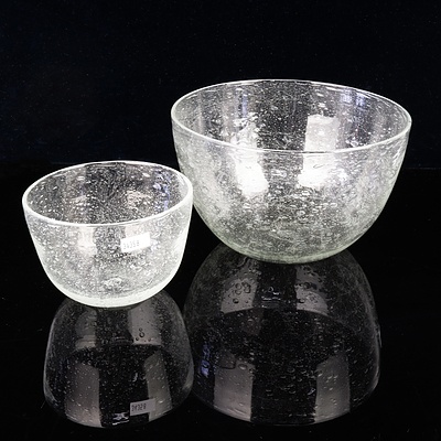 Large and Small J. Santos Studio Glass Bowls with Encased Air Bubbles